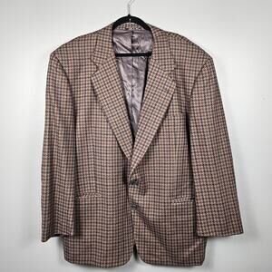 Vintage Ungaro‎ Uomo Paris Mens 44 Wool Blazer Sport Coat Houndstooth Brown USA